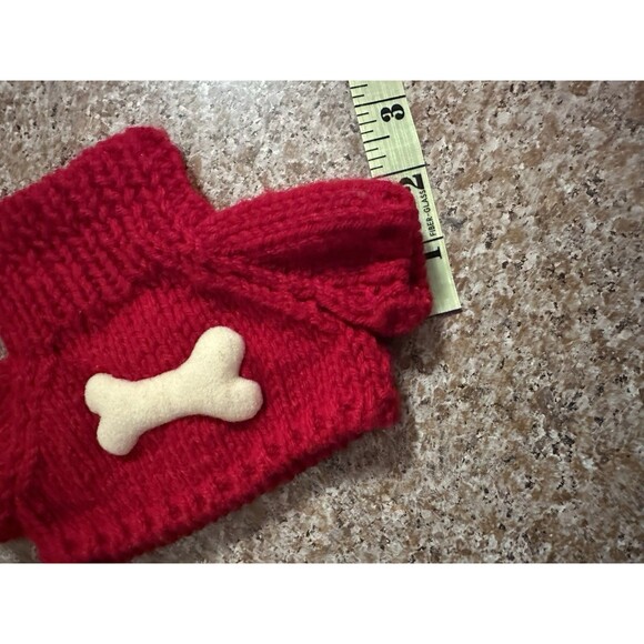 VNTG Red Knit Teddy Bear Sweater – White Bone Design – Fits 10"–12" Bears/Dolls - Picture 6 of 6